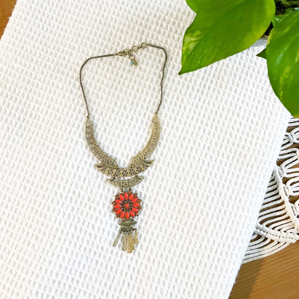 Lucky Brand | Orange Medallion Boho Statement Necklace 🧡